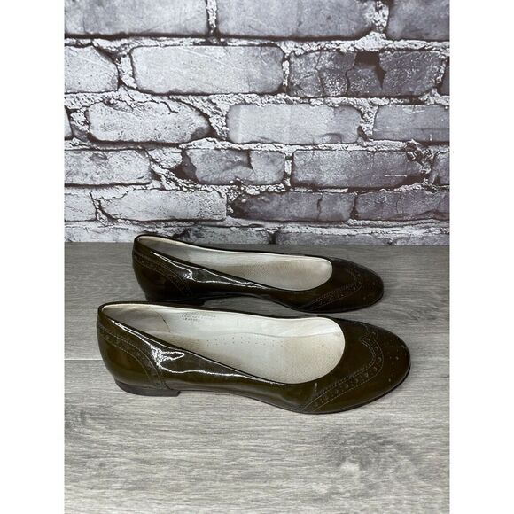 Calzoleria Toscana Brown Patent Leather Wingtip Ballet Flats Women Sz 41EU/10.5M - Picture 4 of 16